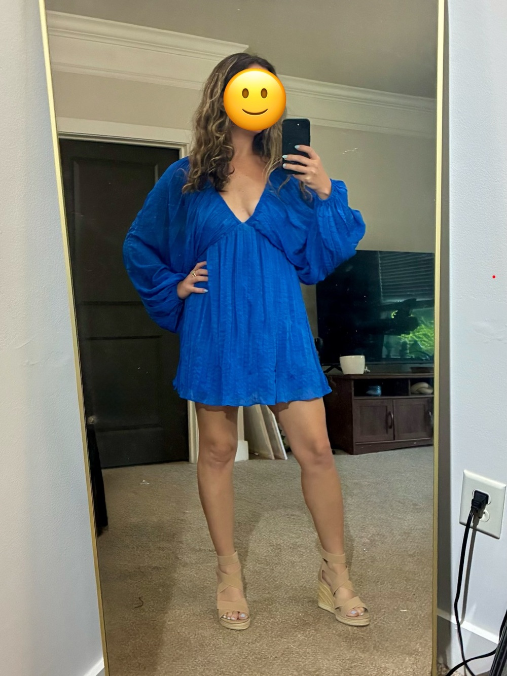 The Limited Royal Blue V-Neck Babydoll Mini Dress